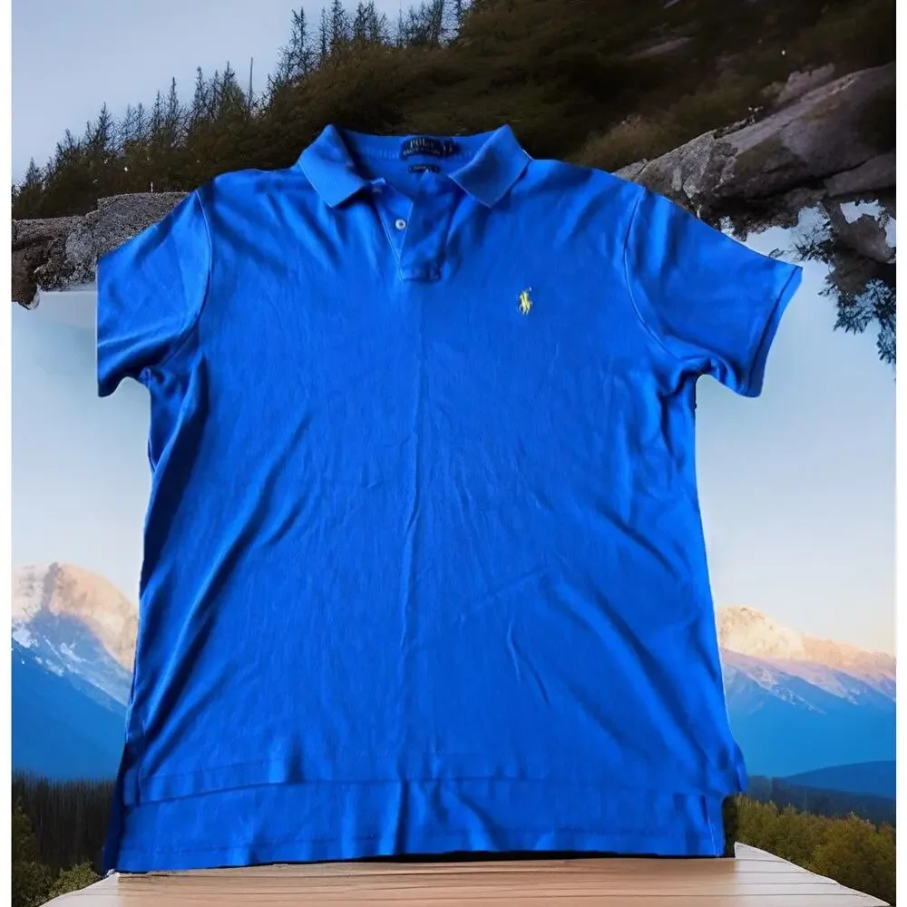 Polo Ralph Lauren Shirt Short Sleeve Blue Men’s Large Custom Fit Preppy Golf Top